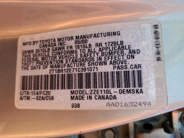 Photo 10 from auction – 2001 TOYOTA COROLLA with VIN 2T1BR12E71C391071