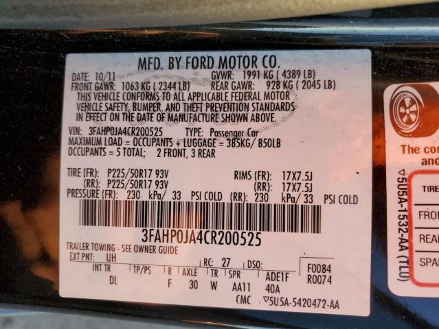 Photo 10 from auction – 2012 FORD FUSION SEL with VIN 3FAHP0JA4CR200525