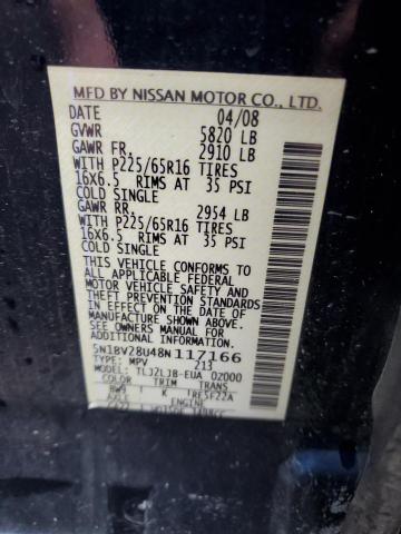 Photo 10 from auction – 2008 NISSAN QUEST S with VIN 5N1BV28U48N117166