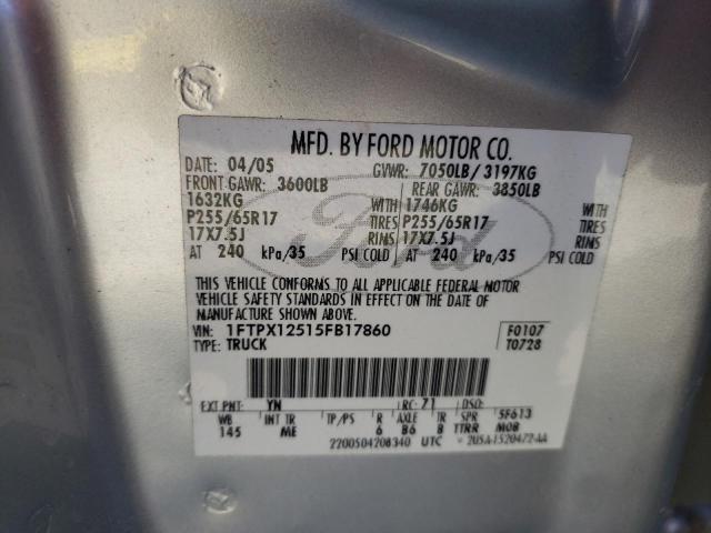 Photo 10 from auction – 2005 FORD F150 with VIN 1FTPX12515FB17860