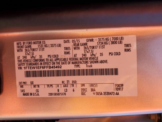 Photo 10 from auction – 2015 FORD F150 SUPER with VIN 1FTEW1EF6FFB45492