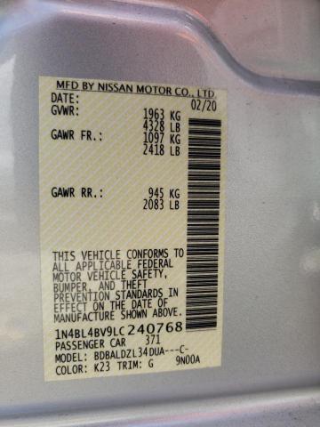 Photo 10 from auction – 2020 NISSAN ALTIMA S with VIN 1N4BL4BV9LC240768
