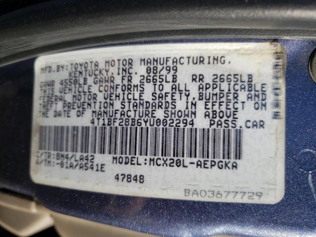 Photo 10 from auction – 2000 TOYOTA AVALON XL with VIN 4T1BF28B6YU002294