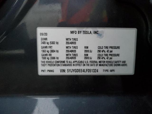 Photo 10 from auction – 2020 TESLA MODEL Y with VIN 5YJYGDEE4LF051324