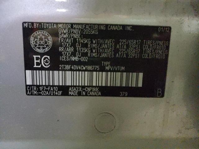 Photo 10 from auction – 2012 TOYOTA RAV4 with VIN 2T3BF4DV4CW186775