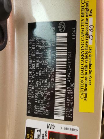 Photo 10 from auction – 2011 TOYOTA CAMRY BASE with VIN 4T4BF3EK7BR103903
