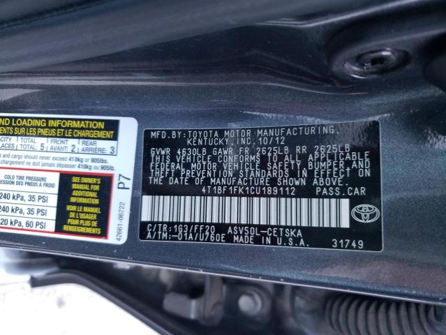 Photo 10 from auction – 2012 TOYOTA CAMRY with VIN 4T1BF1FK1CU189112