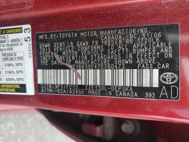 Photo 10 from auction – 2007 TOYOTA COROLLA CE with VIN 2T1BR32E47C760473