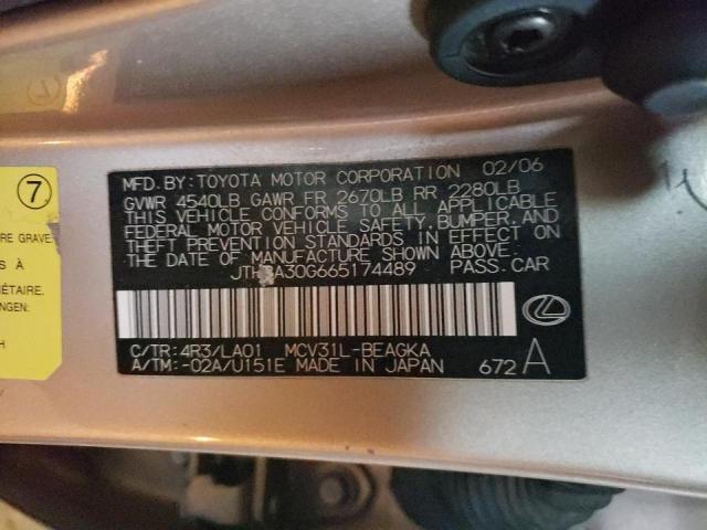 Photo 10 from auction – 2006 LEXUS ES 330 with VIN JTHBA30G665174489