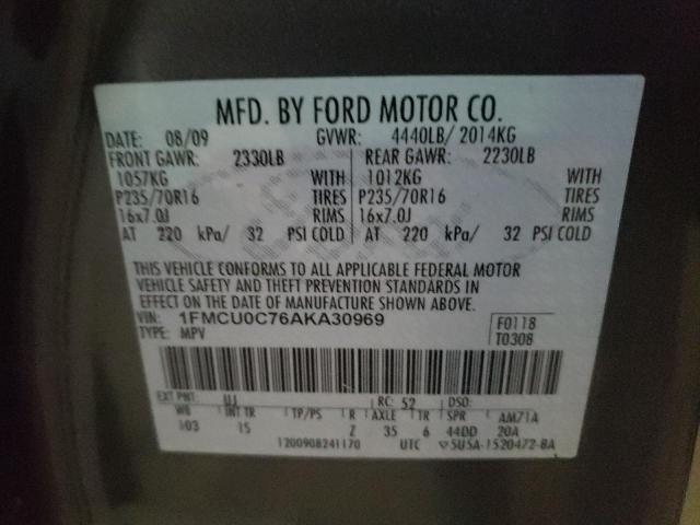 Photo 10 from auction – 2010 FORD ESCAPE XLS with VIN 1FMCU0C76AKA30969