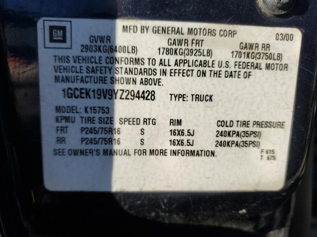 Photo 10 from auction – 2000 CHEVROLET SILVERADO with VIN 1GCEK19V9YZ294428