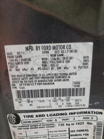 Photo 10 from auction – 2011 FORD F150 SUPER with VIN 1FTFW1CT1BFA64004