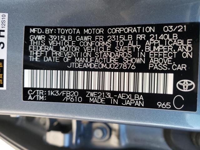 Photo 10 from auction – 2021 TOYOTA COROLLA LE with VIN JTDEAMDE0MJ027876