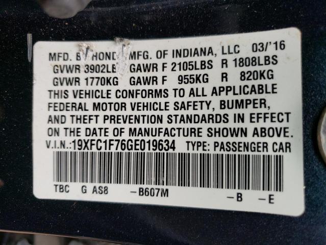 Photo 10 from auction – 2016 HONDA CIVIC EXL with VIN 19XFC1F76GE019634