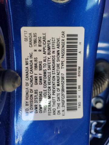 Photo 10 from auction – 2017 HONDA CIVIC LX with VIN 2HGFC2F58HH525817