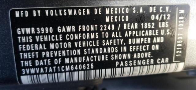 Photo 10 from auction – 2012 VOLKSWAGEN BEETLE with VIN 3VWVA7AT1CM640625