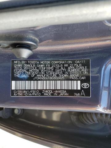 Photo 10 from auction – 2011 TOYOTA PRIUS with VIN JTDKN3DU1B0302425