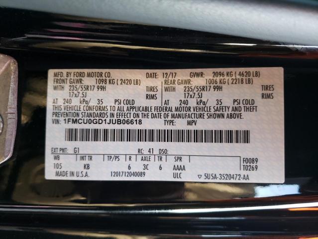 Photo 10 from auction – 2018 FORD ESCAPE SE with VIN 1FMCU0GD1JUB06618
