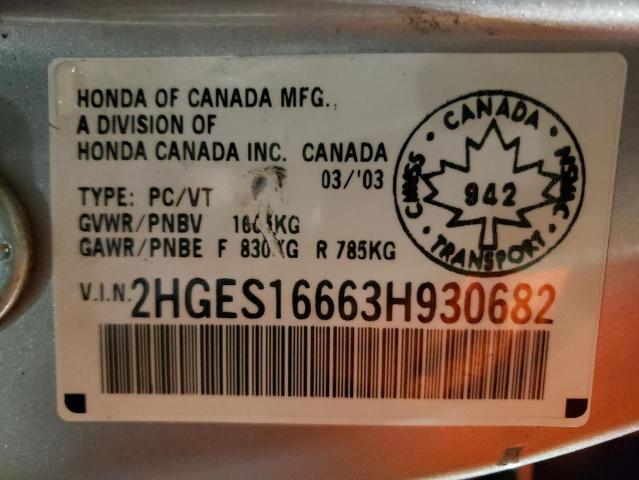 Photo 10 from auction – 2003 HONDA CIVIC LX with VIN 2HGES16663H930682