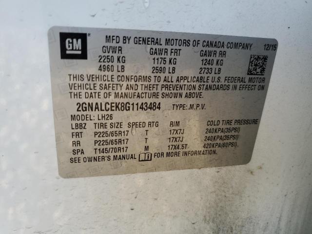 Photo 10 from auction – 2016 CHEVROLET EQUINOX LT with VIN 2GNALCEK8G1143484