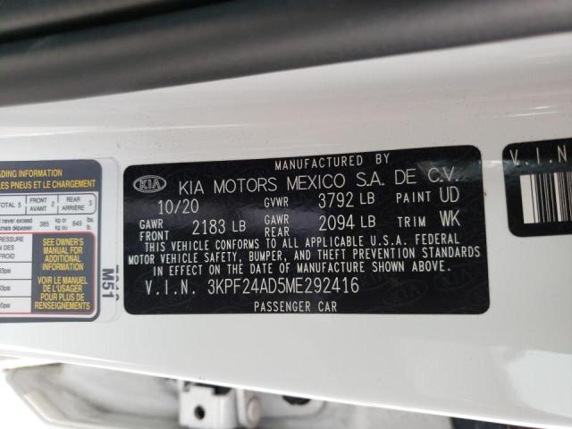 Photo 10 from auction – 2021 KIA FORTE FE with VIN 3KPF24AD5ME292416