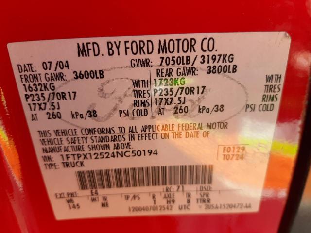 Photo 10 from auction – 2004 FORD F150 with VIN 1FTPX12524NC50194