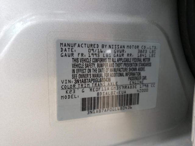 Photo 10 from auction – 2016 NISSAN SENTRA S with VIN 3N1AB7AP0GL680436