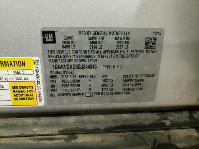 Photo 10 from auction – 2016 CHEVROLET TRAVERSE L with VIN 1GNKVGKD6GJ244315