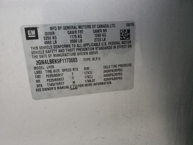 Photo 10 from auction – 2015 CHEVROLET EQUINOX LT with VIN 2GNALBEK9F1173683