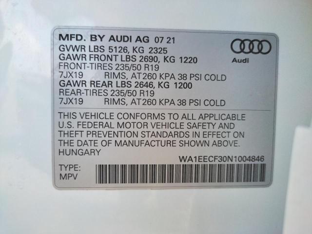 Photo 10 from auction – 2022 AUDI Q3 PREMIUM with VIN WA1EECF30N1004846