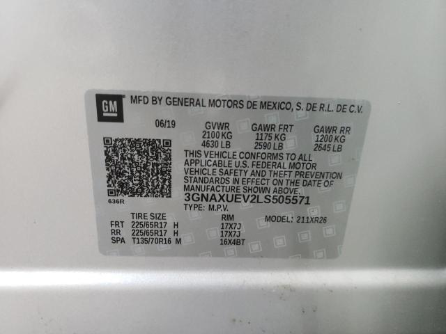 Photo 10 from auction – 2020 CHEVROLET EQUINOX LT with VIN 3GNAXUEV2LS505571