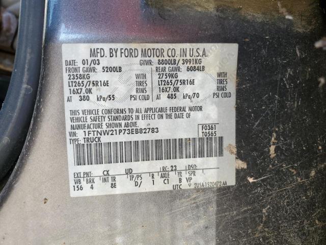 Photo 10 from auction – 2003 FORD F250 SUPER with VIN 1FTNW21P73EB82783