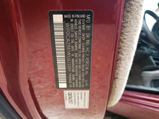 Photo 10 from auction – 1998 PORSCHE BOXSTER with VIN WP0CA2981WU621389