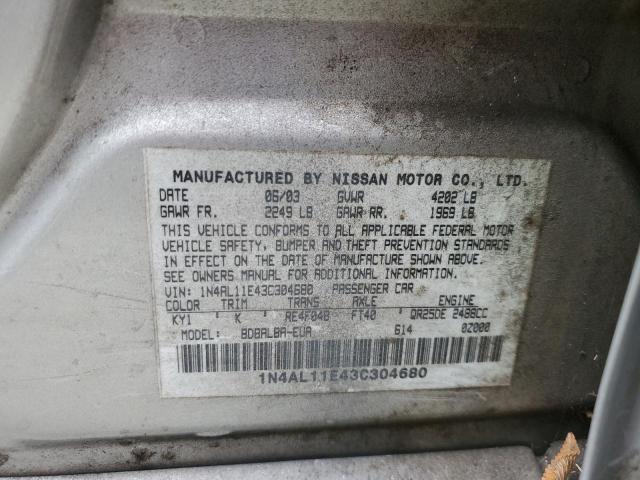 Zdjęcie 10 z aukcji – 2003 NISSAN ALTIMA BAS z VIN 1N4AL11E43C304680