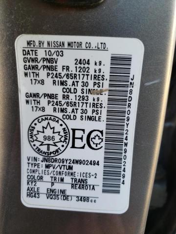 Photo 10 from auction – 2004 NISSAN PATHFINDER with VIN JN8DR09Y24W902494
