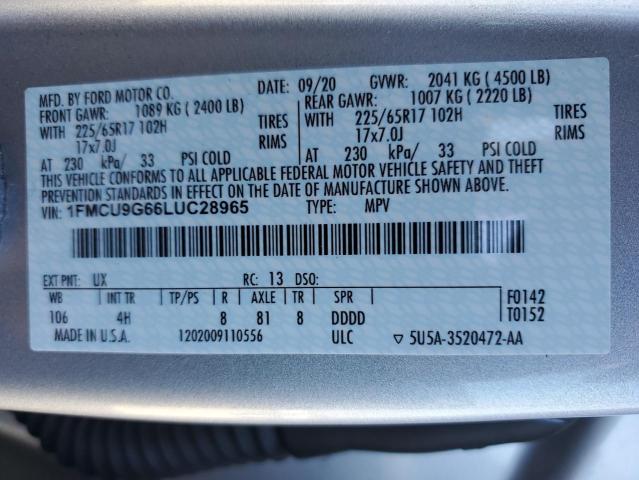 Photo 10 from auction – 2020 FORD ESCAPE SE with VIN 1FMCU9G66LUC28965