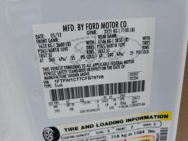 Foto 10 de la subasta – 2012 FORD F150 SUPER con VIN 1FTFW1CT7CFB79708