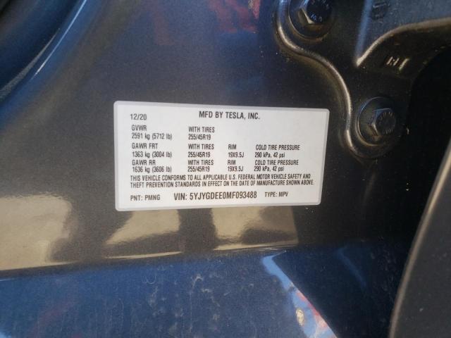 Photo 10 from auction – 2021 TESLA MODEL Y with VIN 5YJYGDEE0MF093488