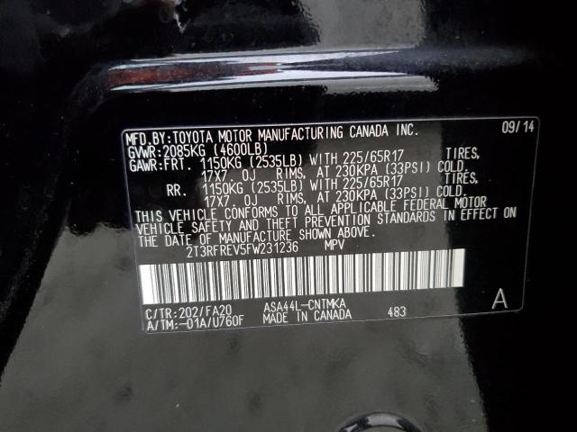 Photo 10 from auction – 2015 TOYOTA RAV4 XLE with VIN 2T3RFREV5FW231236
