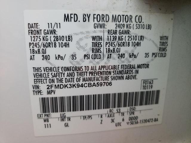 Photo 10 from auction – 2012 FORD EDGE LIMIT with VIN 2FMDK3K94CBA59706