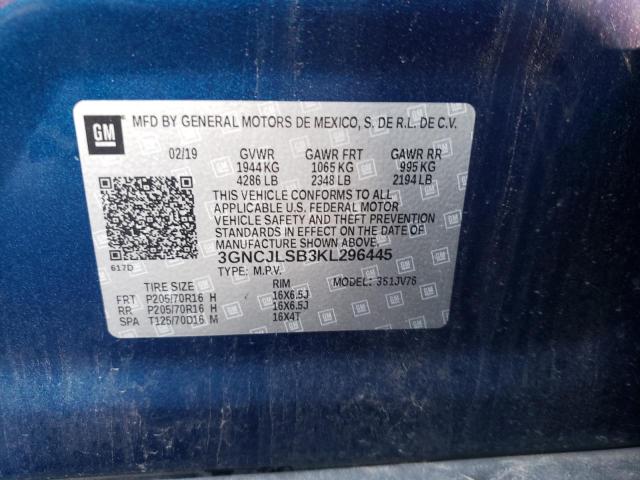Photo 14 from auction – 2019 CHEVROLET TRAX 1LT with VIN 3GNCJLSB3KL296445