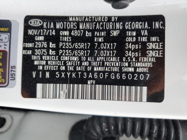 Photo 10 from auction – 2015 KIA SORENTO LX with VIN 5XYKT3A60FG660207