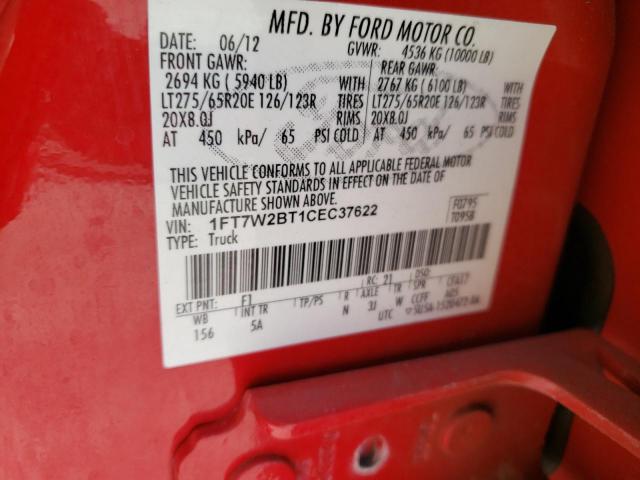 Photo 10 from auction – 2012 FORD F250 SUPER with VIN 1FT7W2BT1CEC37622