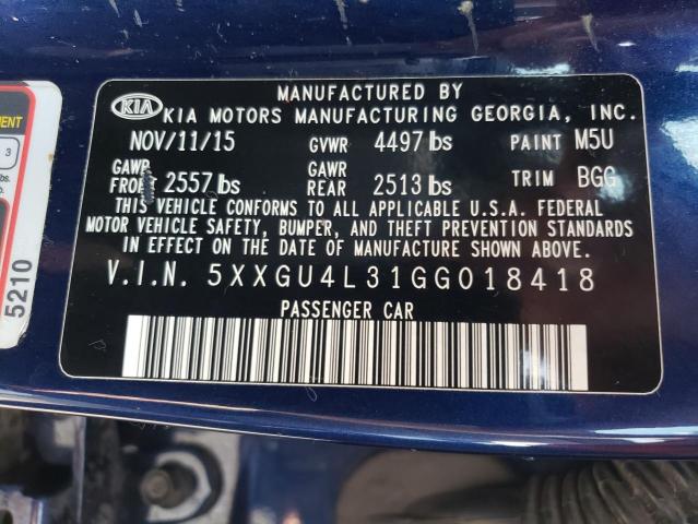 Photo 10 from auction – 2016 KIA OPTIMA EX with VIN 5XXGU4L31GG018418