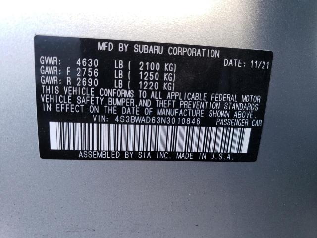 Photo 10 from auction – 2022 SUBARU LEGACY PRE with VIN 4S3BWAD63N3010846