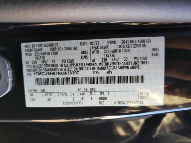 Photo 10 from auction – 2022 FORD ESCAPE SEL with VIN 1FMCU9H67NUA38397