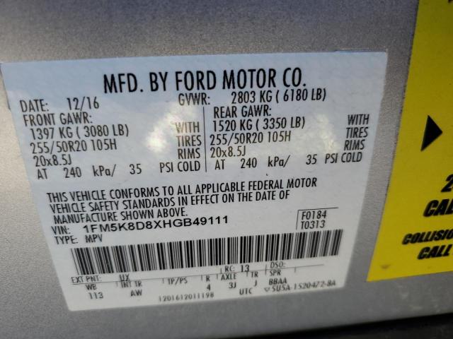 Photo 10 from auction – 2017 FORD EXPLORER X with VIN 1FM5K8D8XHGB49111