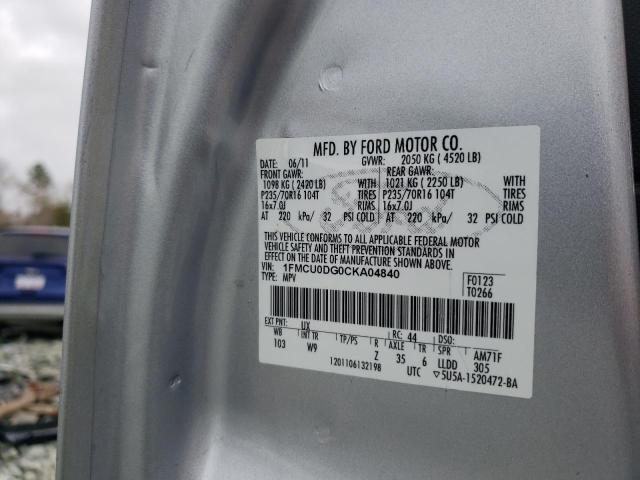 Photo 10 from auction – 2012 FORD ESCAPE XLT with VIN 1FMCU0DG0CKA04840