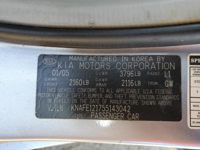 Photo 10 from auction – 2005 KIA SPECTRA LX with VIN KNAFE121755143042