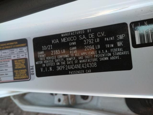 Photo 10 from auction – 2022 KIA FORTE FE with VIN 3KPF24AD4NE424308